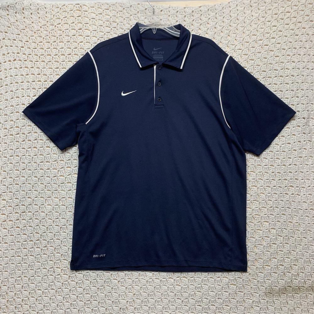 Nike Golf Polo Shirt Mens Sz‎ L Navy Blue Short Sleeve Dri Fit Swoosh 476281-420